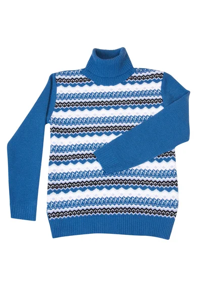 Zimą stylowy, niebieski sweter na biały. — Zdjęcie stockowe