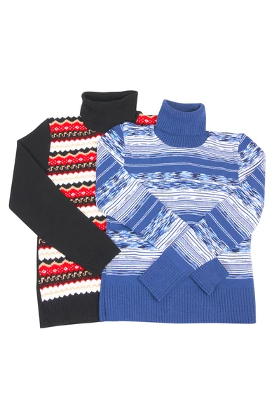 Dos espléndidos suéteres de colores en un blanco . — Foto de Stock