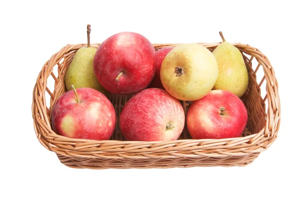 Autumnal basket with fruits on a white — Stock Photo, Image