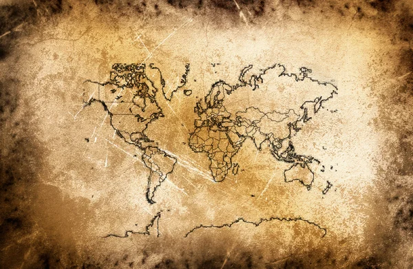 Popraskané starodávná mapa světa. — Stock fotografie