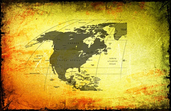 Mapa Ameriky, Kanady, Mexika na starověké pozadí. — Stock fotografie