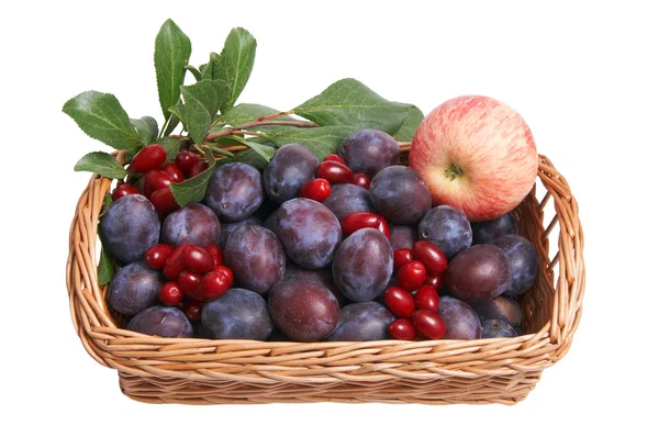 Prachtige vruchten in de houten mandje. — Stockfoto