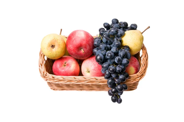 Tasty,juicy fruit in the wooden basket. — Stock Photo, Image