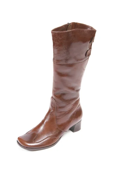 One elegant modern brown boot on a white. — Stock Photo, Image