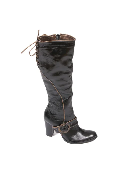 Eleganta feminina trendiga boot på en vit. — Stockfoto