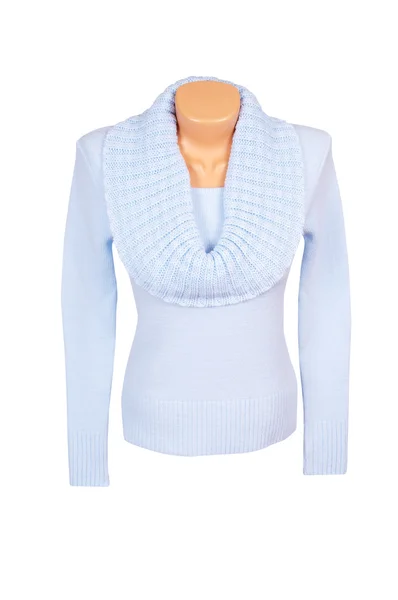 Stylowy niebieski sweter na biały. — Zdjęcie stockowe