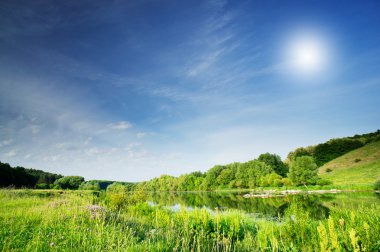 Nice view of wonderful river and blue sky. clipart