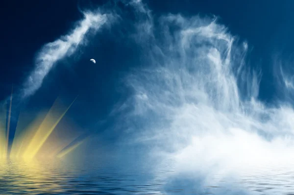 Fantastiska solen och månen hög i den blå himlen. — Stockfoto