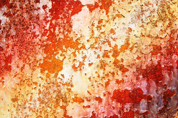 Oxidized metal sheet covered with old paint. — Stock Photo, Image