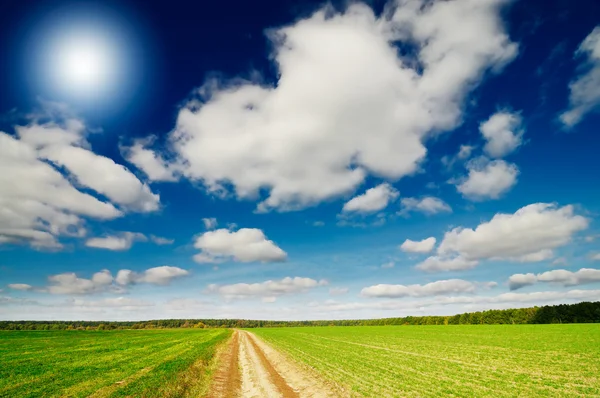 Csodálatos gomolyfelhők és őszi mező. — Stock Fotó