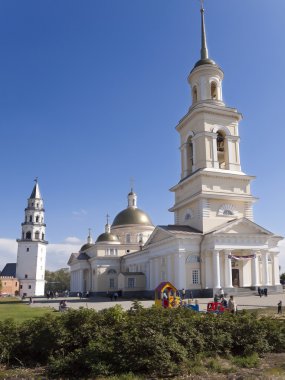 Spaso-Preobrazhenskiy cathedral on a background of the Inclined clipart