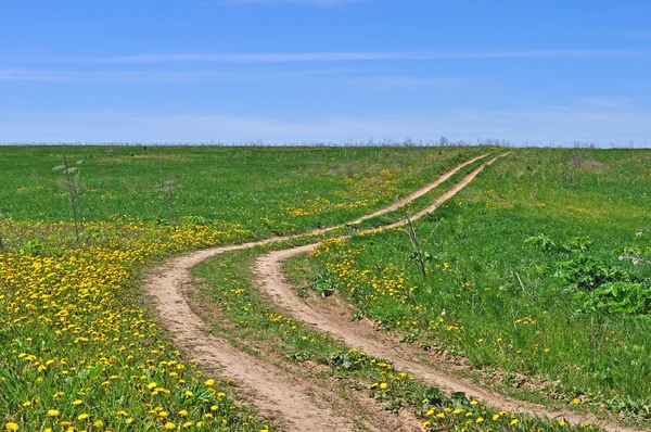 Land onverharde weg in het veld — Stockfoto