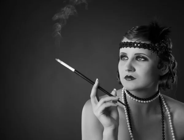 Černobílý portrét retro stylu Lady — Stock fotografie