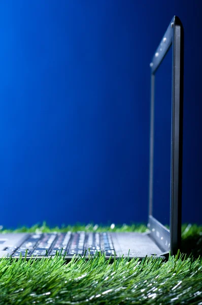 Computer portatile in erba — Foto Stock