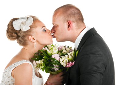 Wedding couple kissing clipart