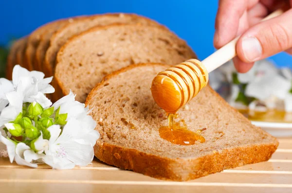 Honing op brood — Stockfoto