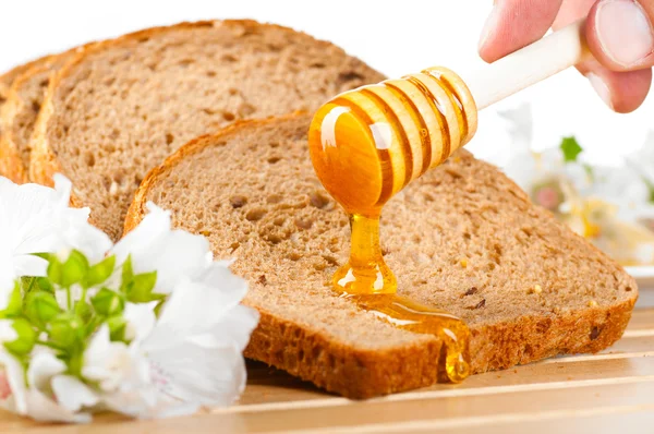 Honung på bröd — Stockfoto