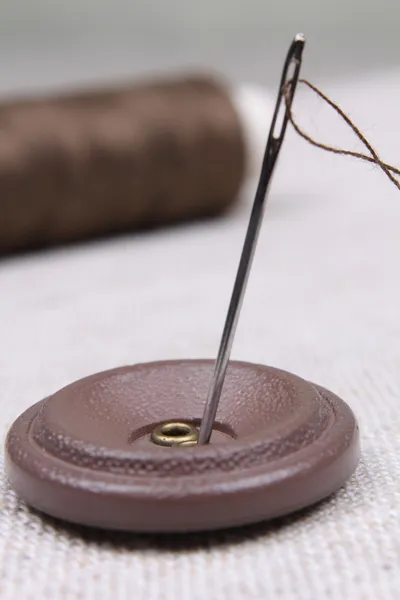 Button and needle with a thread — Stock Photo, Image