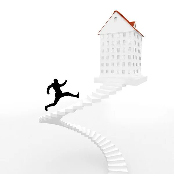 Мужчина бежит вверх по лестнице — стоковое фото