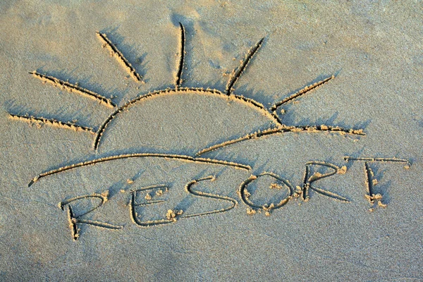 Resort - inscriptie op zand — Stockfoto
