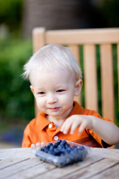 Toddler eating berries — Stock Photo, Image