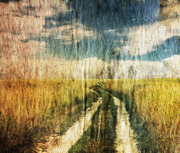 Camino en los campos, ilustración gruñona —  Fotos de Stock