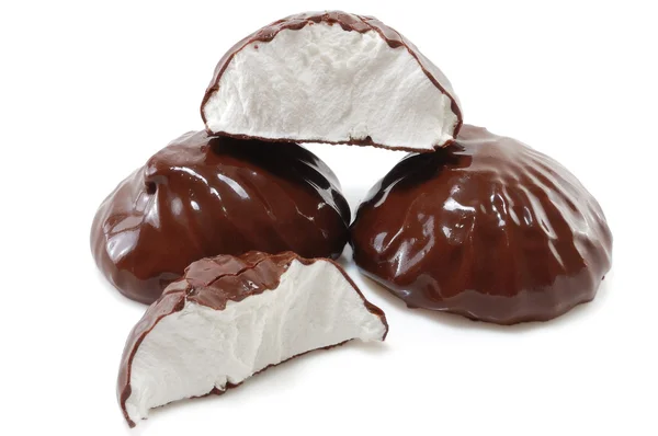Marshmallows in chocolade — Stockfoto