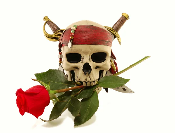 頭蓋骨と赤いバラ — ストック写真