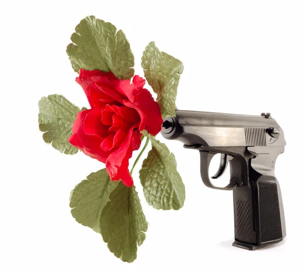 Fleur dans le canon du pistolet — Photo