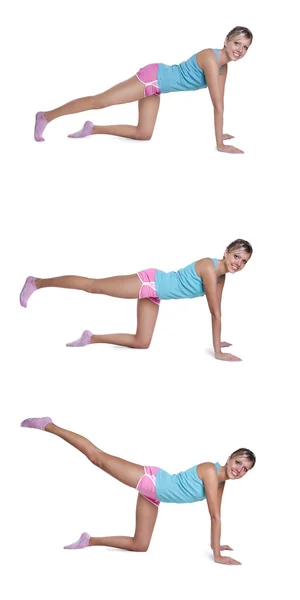 Mujer joven haciendo ejercicios para la parte posterior del muslo —  Fotos de Stock