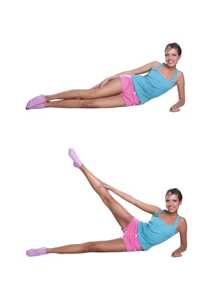 Woman doing exercises for exteriority of thigh Royalty Free Stock Images