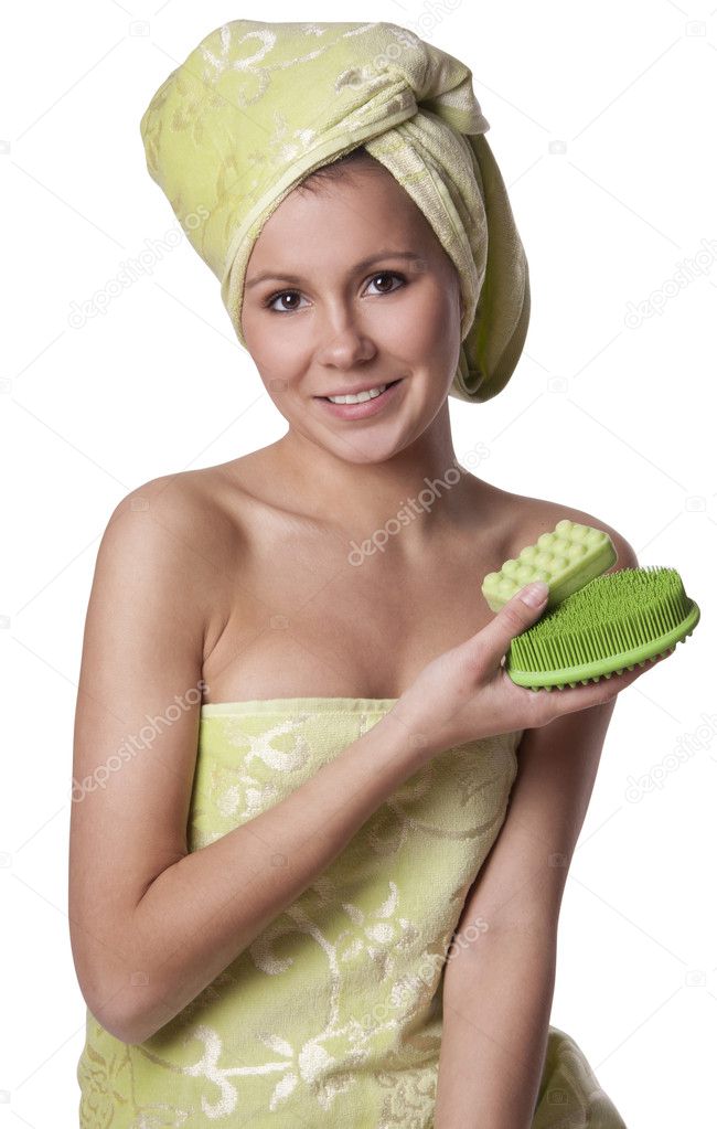Beautiful girl keeps bath means Hygiene