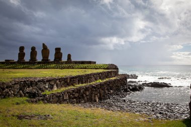 Landscape view of the Easter Island statues clipart