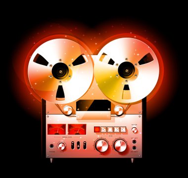 Glowing Reel To Reel Stereo Tape Deck Recorder clipart