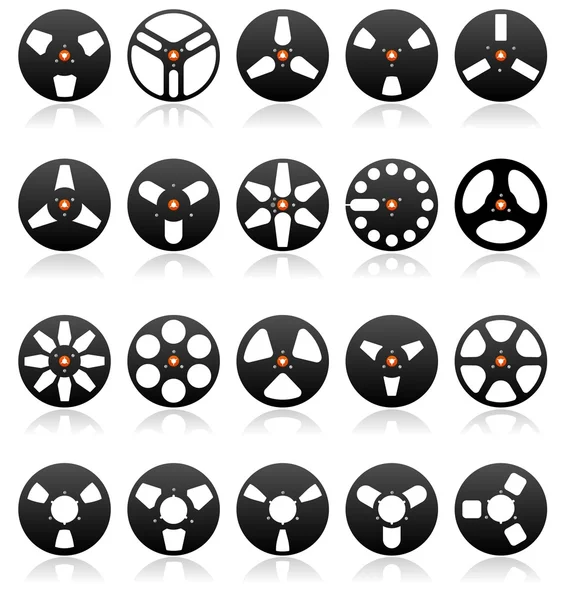 Conjunto de iconos de carretes de cinta estéreo analógico, vector — Archivo Imágenes Vectoriales