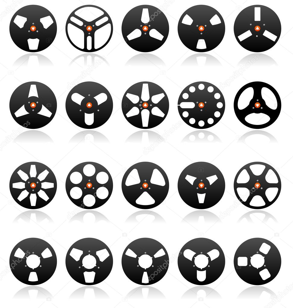 Analog Stereo Tape Reels Icon set, vector