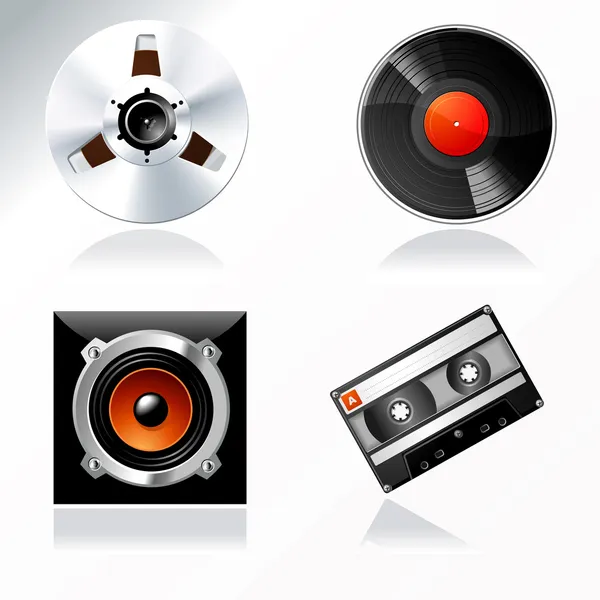 Audio mastering oggetti set di icone vettoriali — Vettoriale Stock