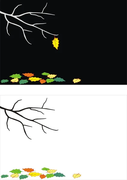 Tło - gałąź drzewa bez liści i spadł w dół liści jesienią — Wektor stockowy