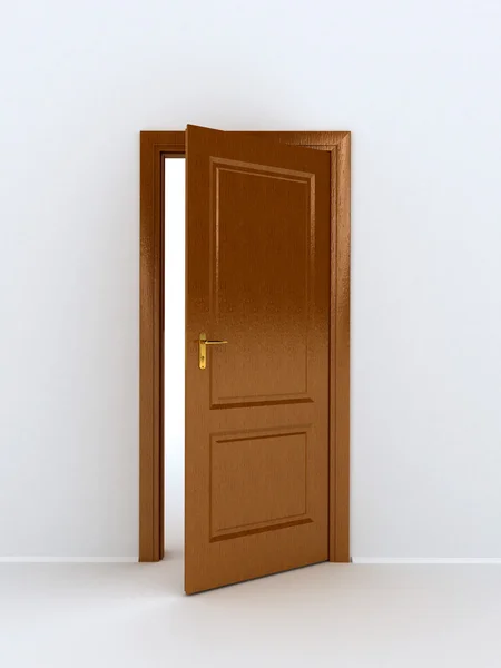 Деревянная дверь на белом фоне — стоковое фото