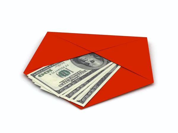 Dólares assinar no envelope sobre fundo branco — Fotografia de Stock