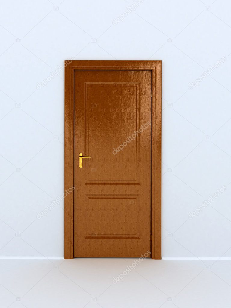 Wooden door over white background