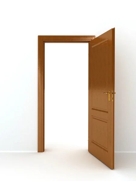 Деревянная дверь на белом фоне — стоковое фото