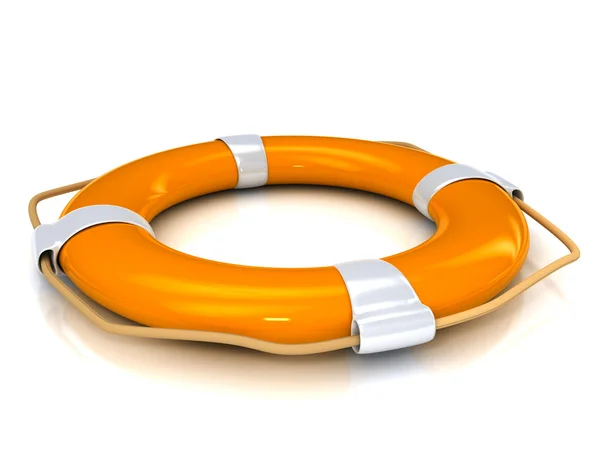 白い背景の上のオレンジ色の救命浮輪 — ストック写真