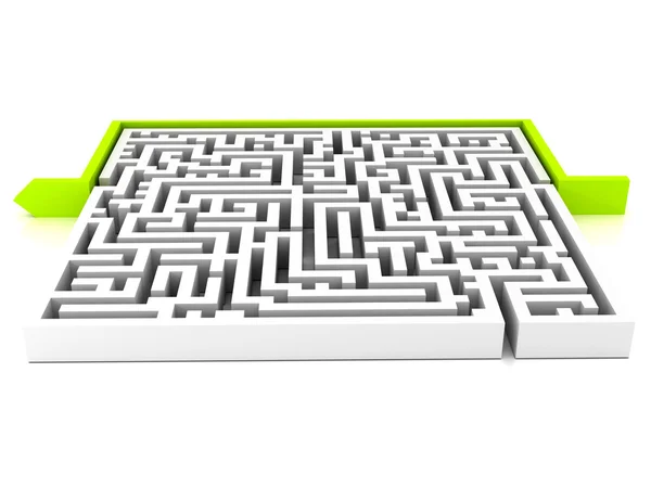 Labirinto com seta sobre fundo branco — Fotografia de Stock