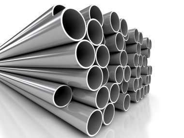 Metal tubes over white background