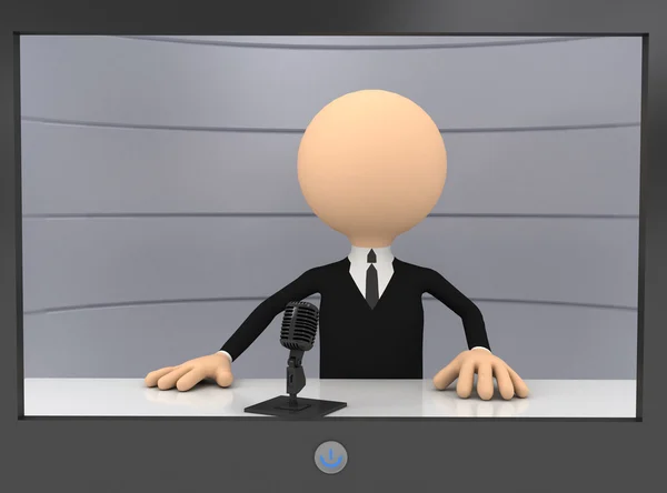 3D-Geschäftsmann im Fernsehen — Stockfoto