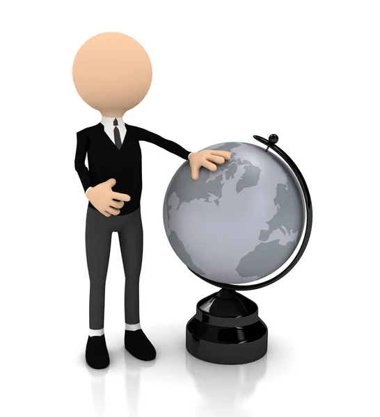 3d person with globe over white — Stock Photo, Image