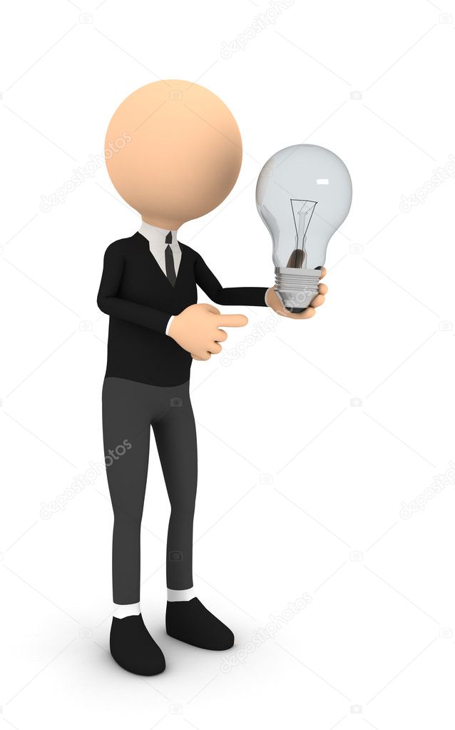 3d person with bulb over white