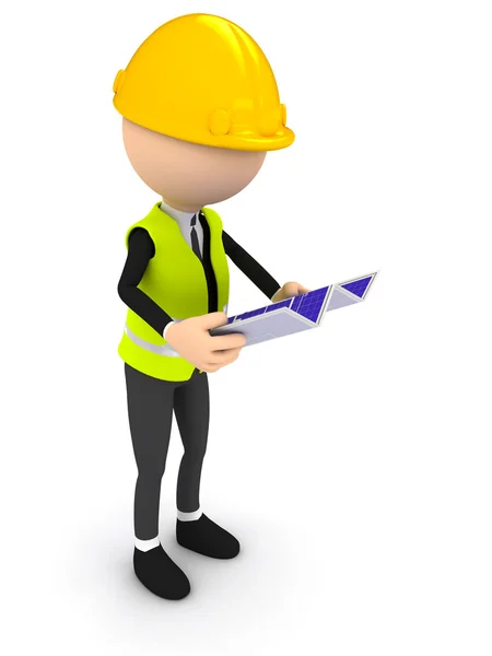 stock image Engineer with blueprint over white background