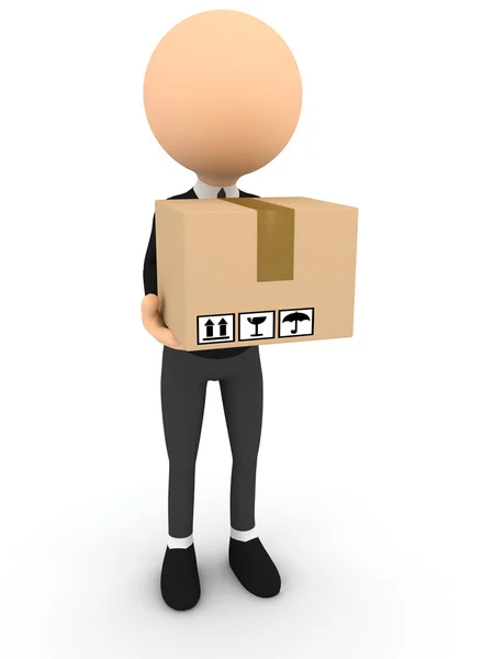 3d character with package over white — Stock Photo, Image